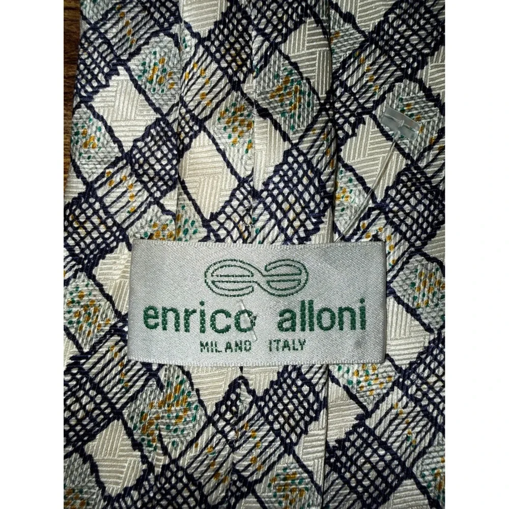 Vintage  Enrico Alloni Milano Italy Silk Tie Geometric Grid pattern